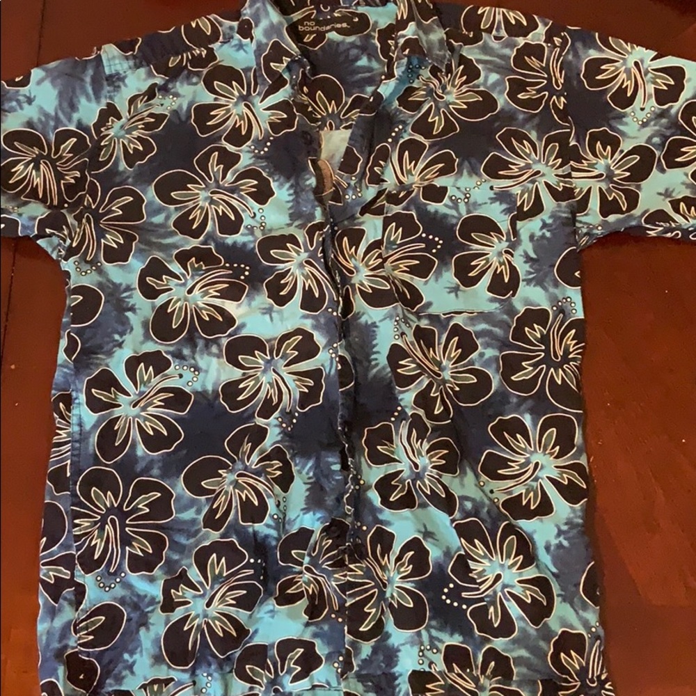 Blue Tie Dye Hibiscus Hawaiian Shirt